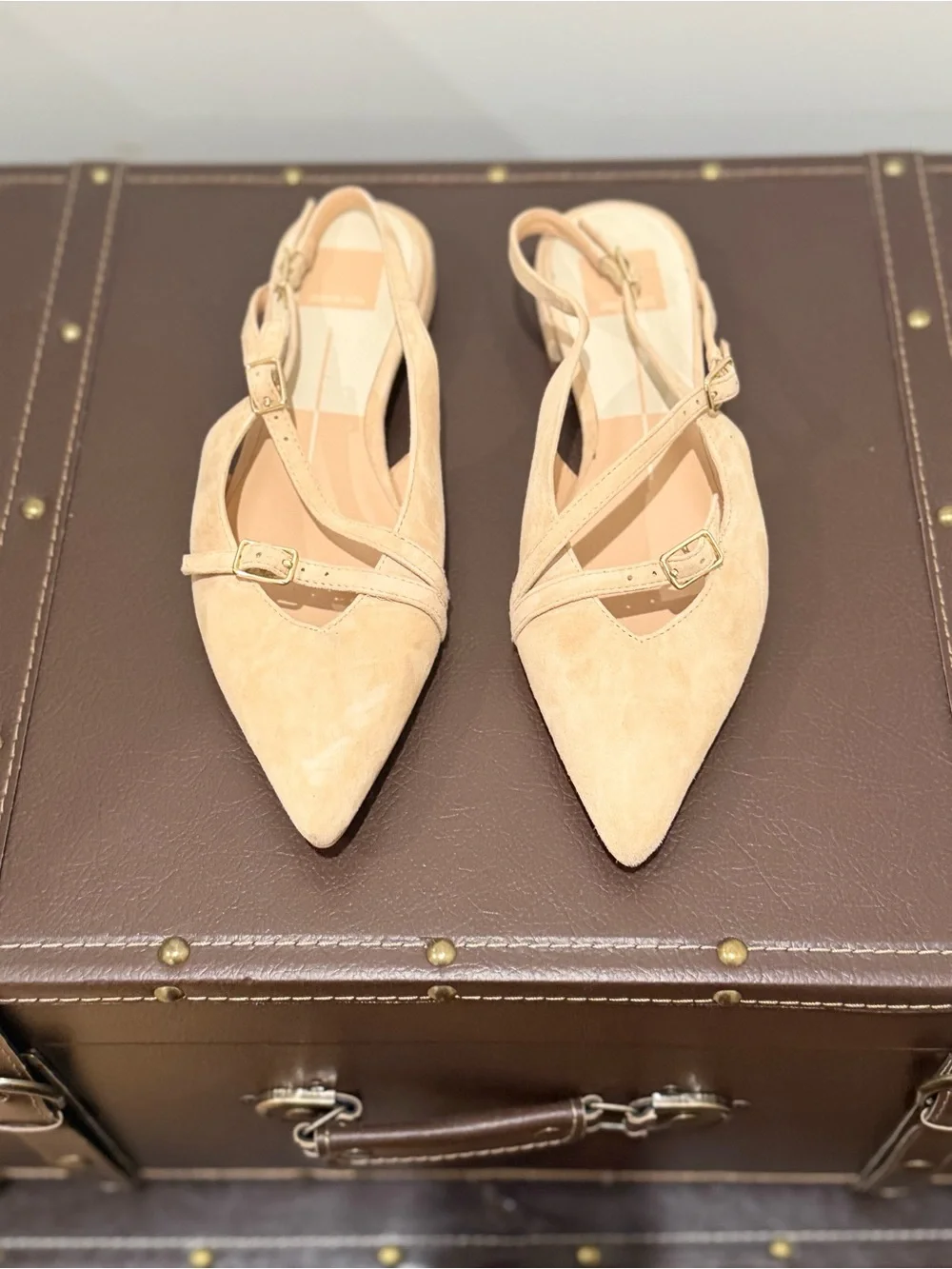 Dolce Vita Beige Suede Pointed-Toe Slingback Flats